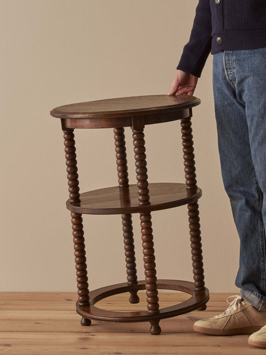 French vintage circular oak bobbin table