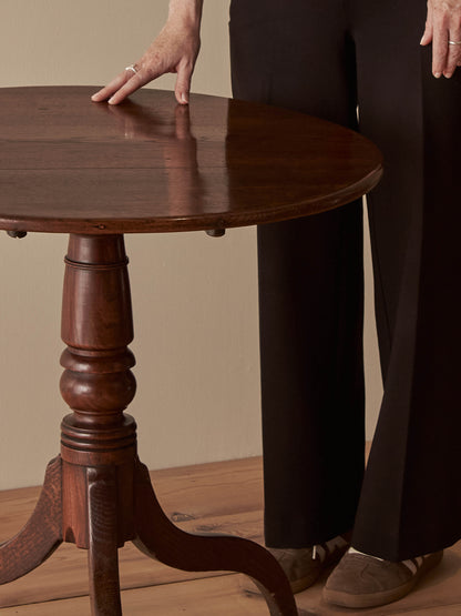 Antique circular oak tilt-top table