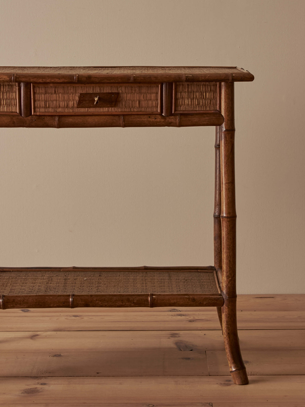 French antique bamboo and rattan side table