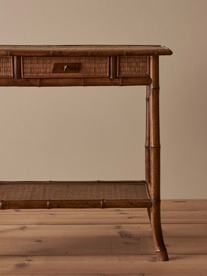 French antique bamboo and rattan side table