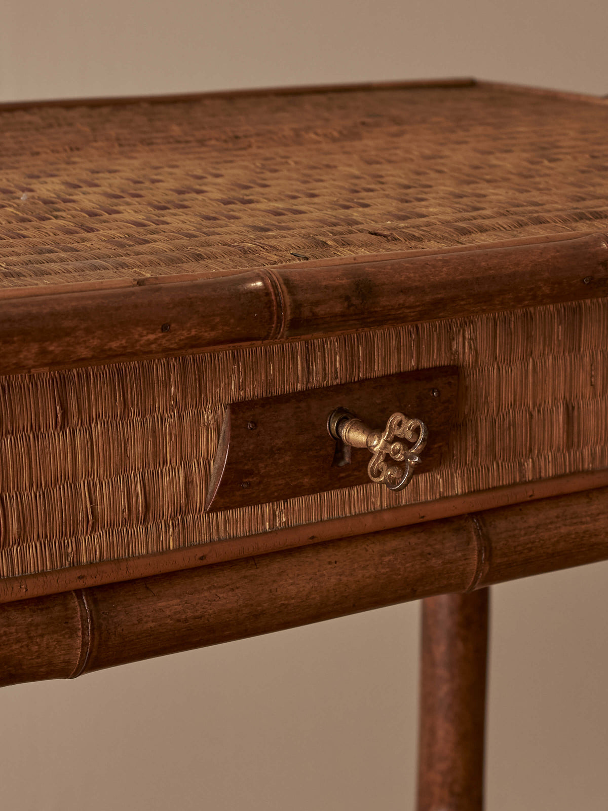 French antique bamboo and rattan side table