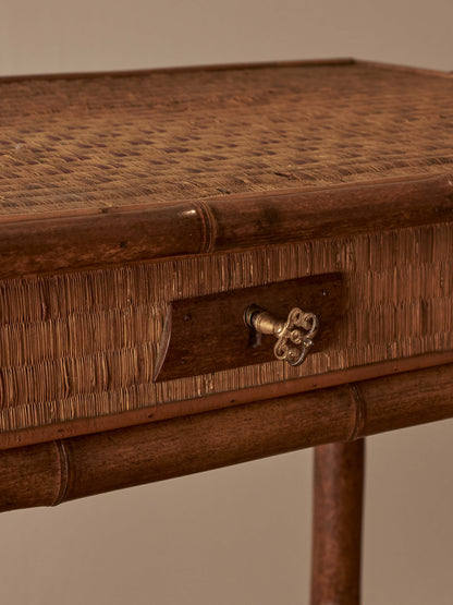 French antique bamboo and rattan side table