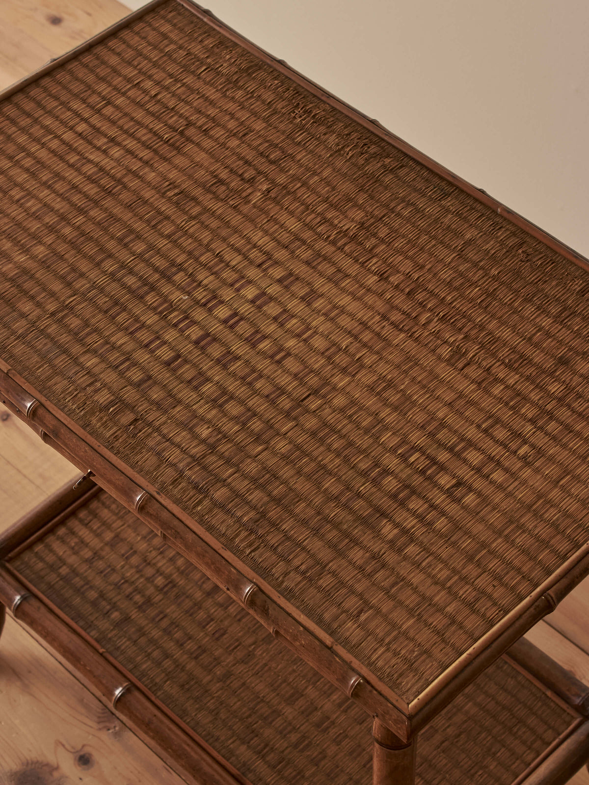 French antique bamboo and rattan side table