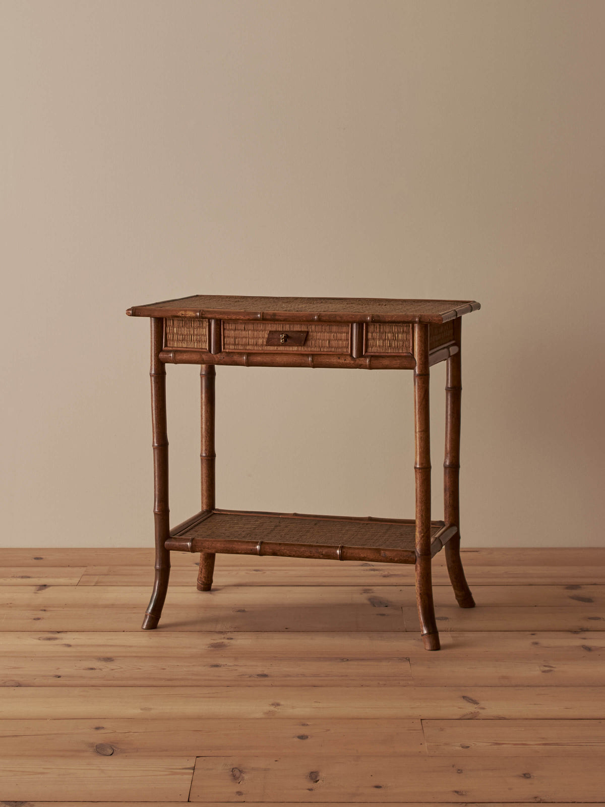 French antique bamboo and rattan side table
