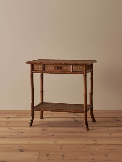 French antique bamboo and rattan side table