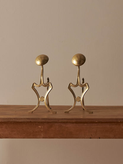Pair of antique Art Nouveau brass fire dogs