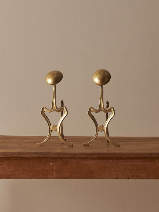 Pair of antique Art Nouveau brass fire dogs