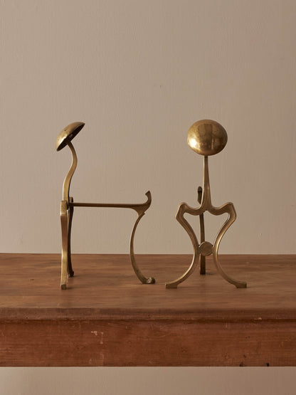 Pair of antique Art Nouveau brass fire dogs