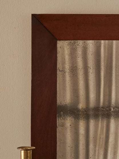 ON HOLD Antique walnut mirror flanked with brass candle sconces