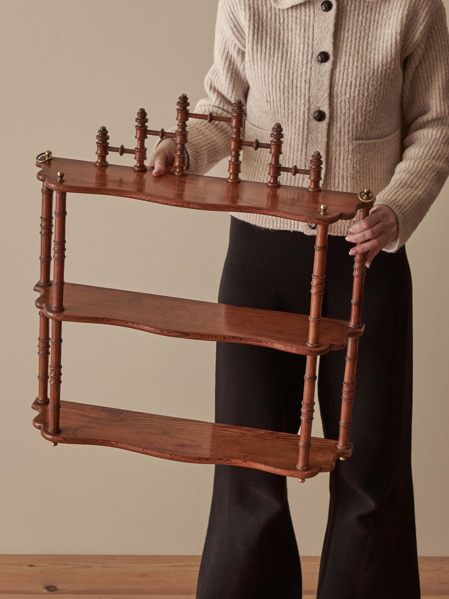 French pine faux bamboo wall shelf