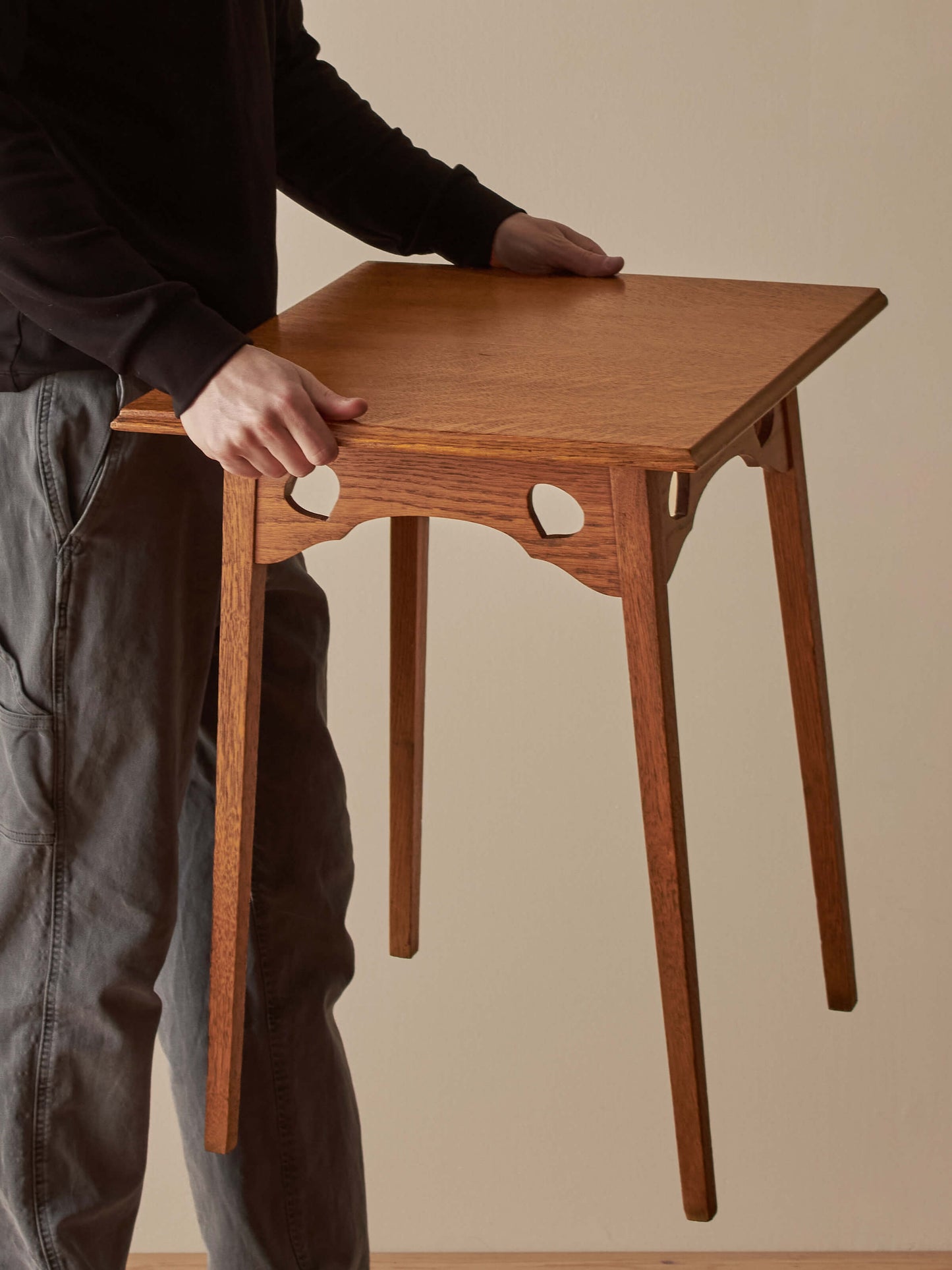 Arts and Crafts blonde oak side table