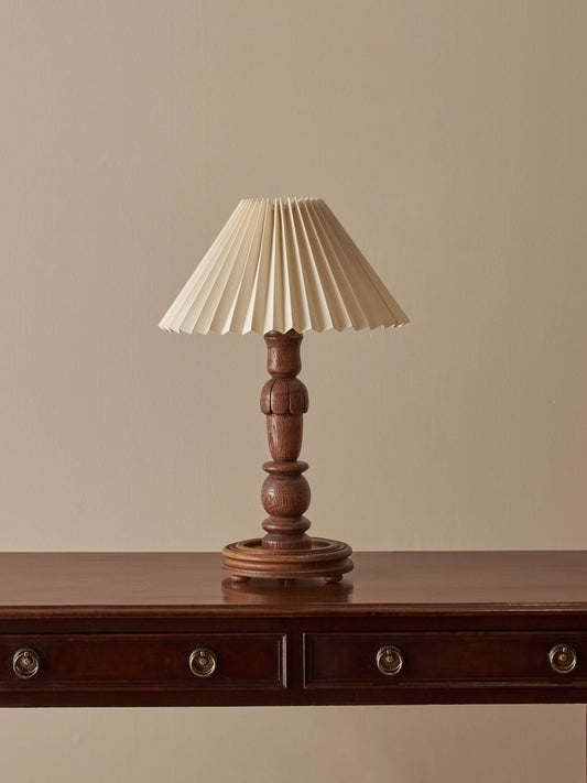 Vintage oak hand-carved lamp