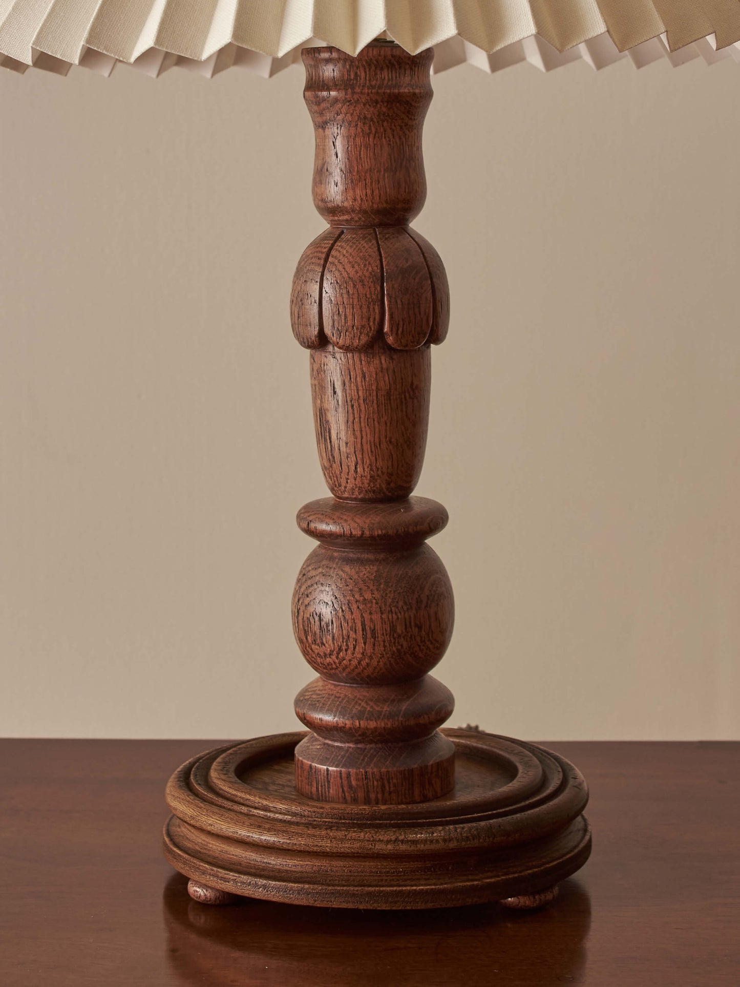 Vintage oak hand-carved lamp