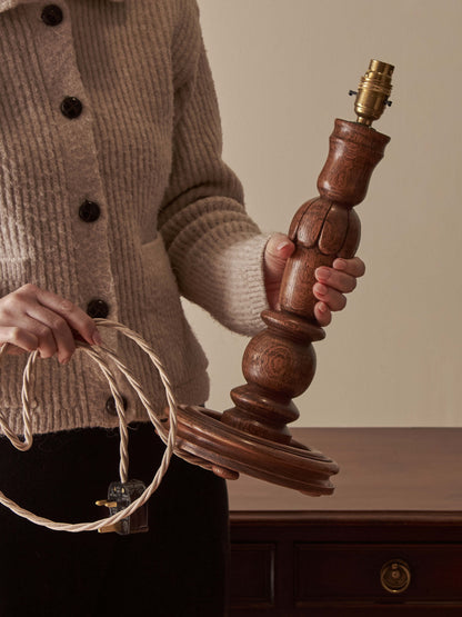 Vintage oak hand-carved lamp