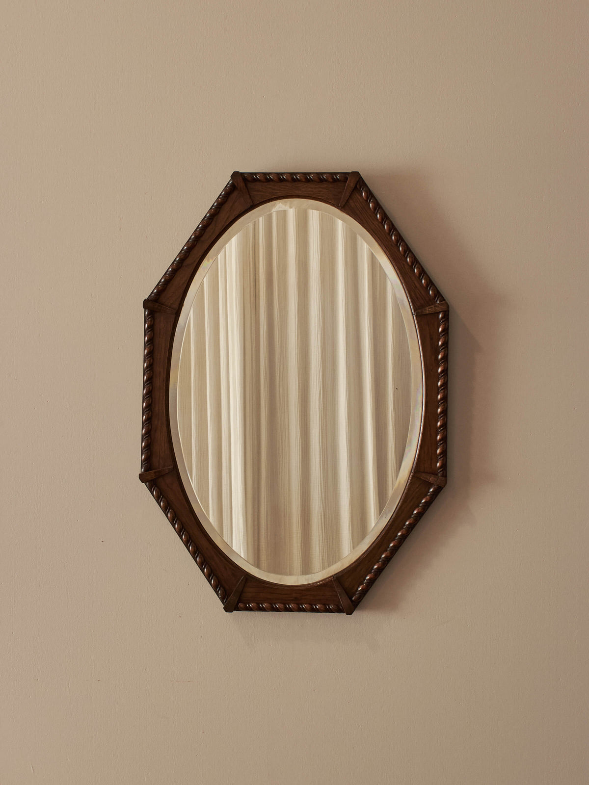 Edwardian oak octagonal rope-twist mirror