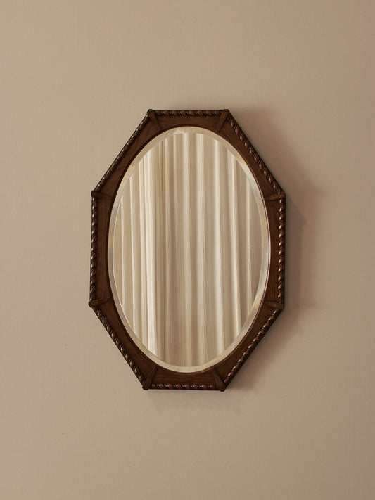 Edwardian oak octagonal rope-twist mirror
