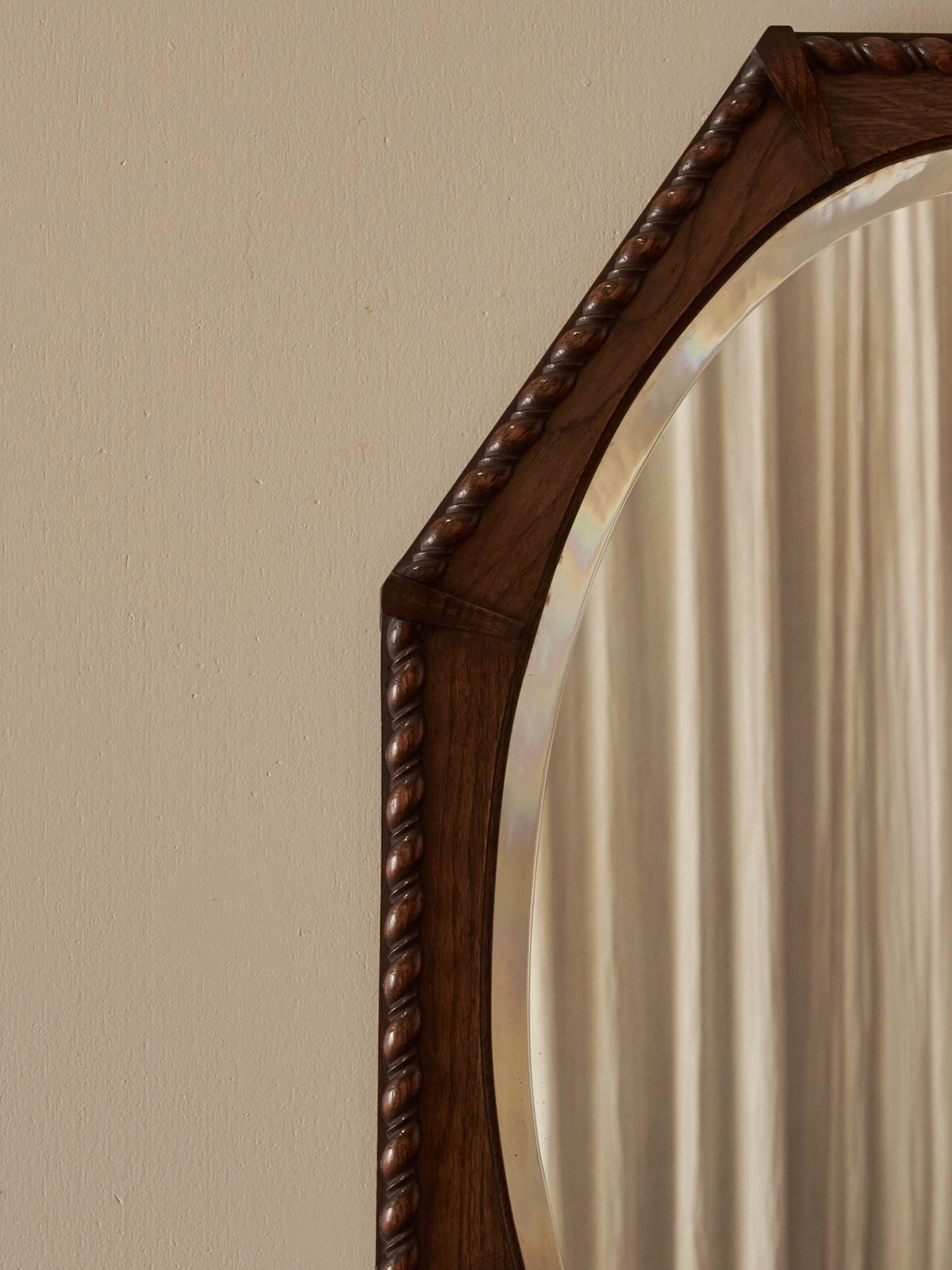 Edwardian oak octagonal rope-twist mirror