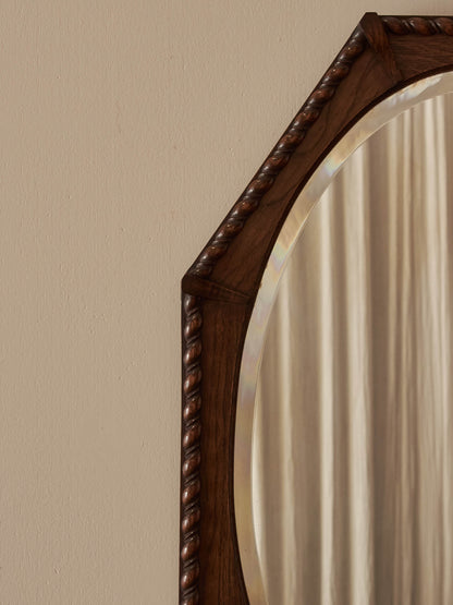 Edwardian oak octagonal rope-twist mirror