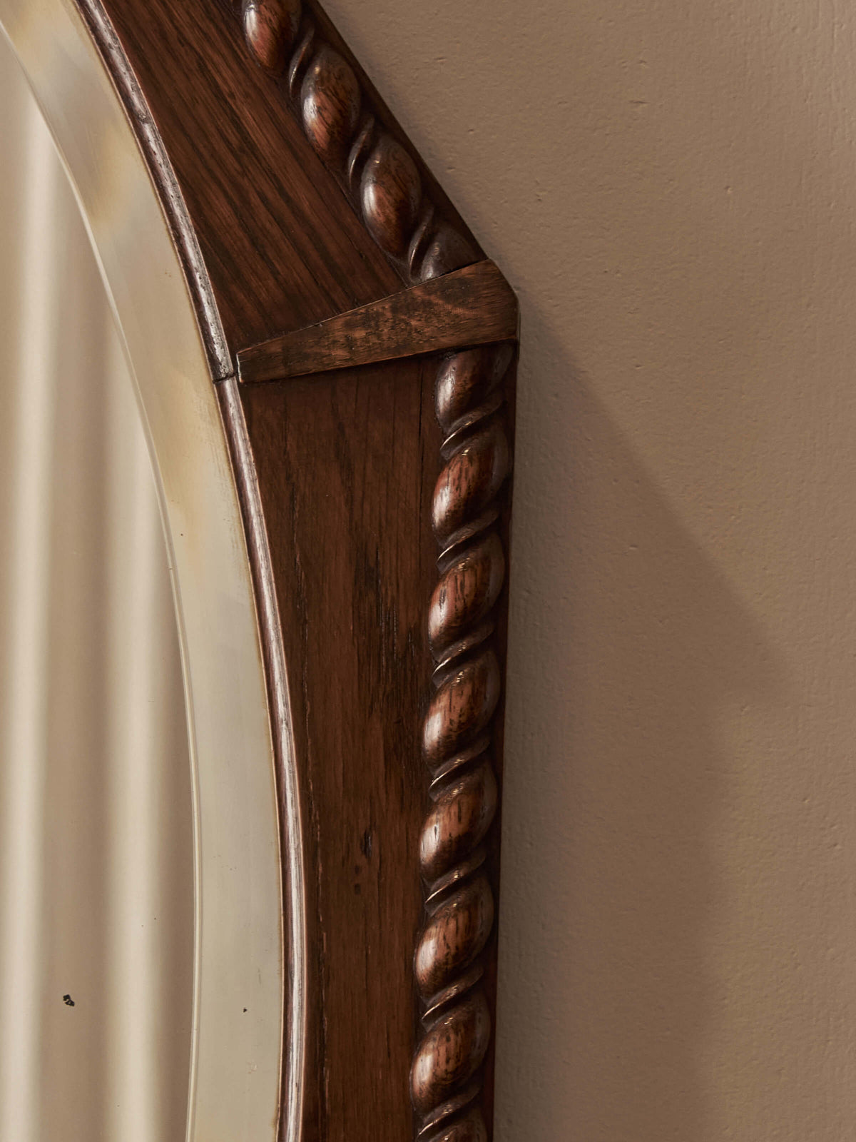 Edwardian oak octagonal rope-twist mirror