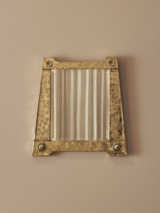 Arts and Crafts rectangular hammered brass mirror