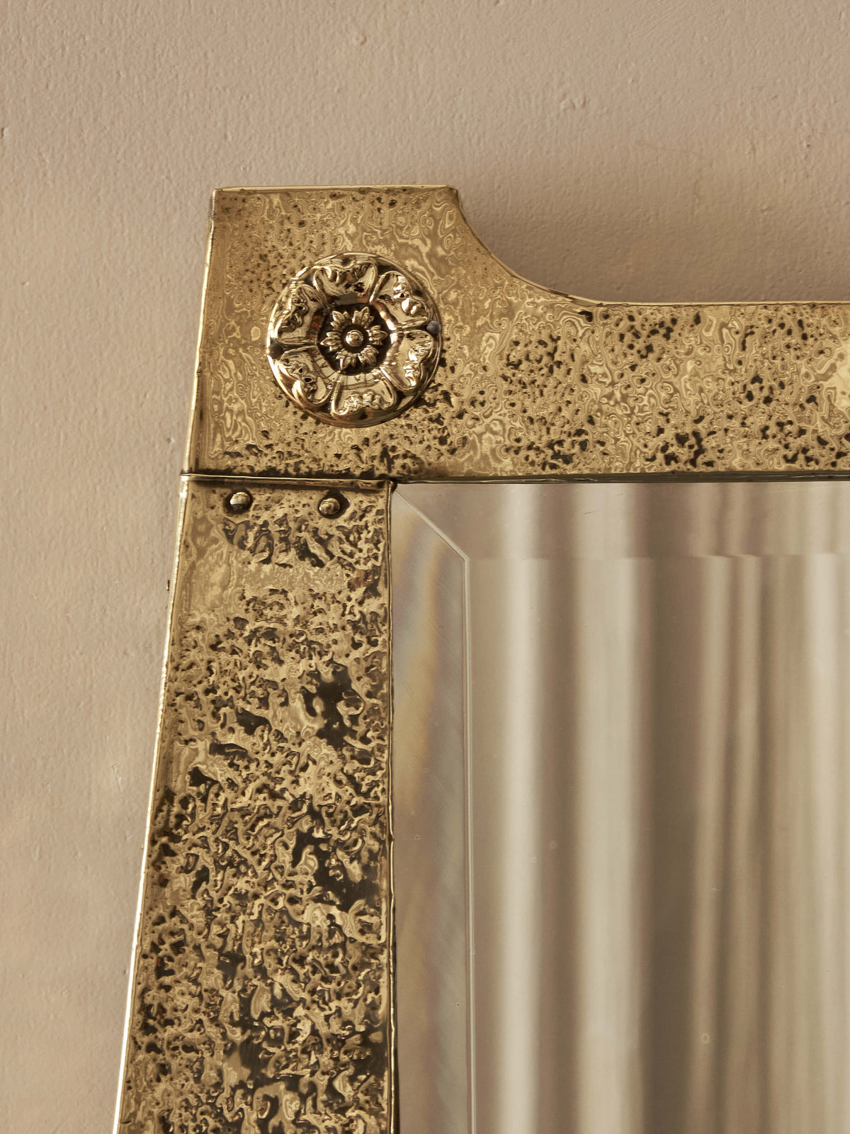 Arts and Crafts rectangular hammered brass mirror