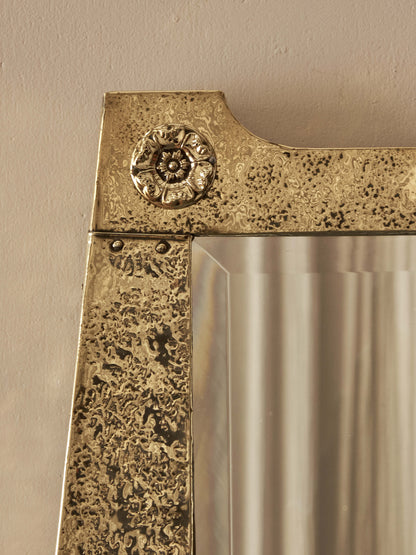 Arts and Crafts rectangular hammered brass mirror
