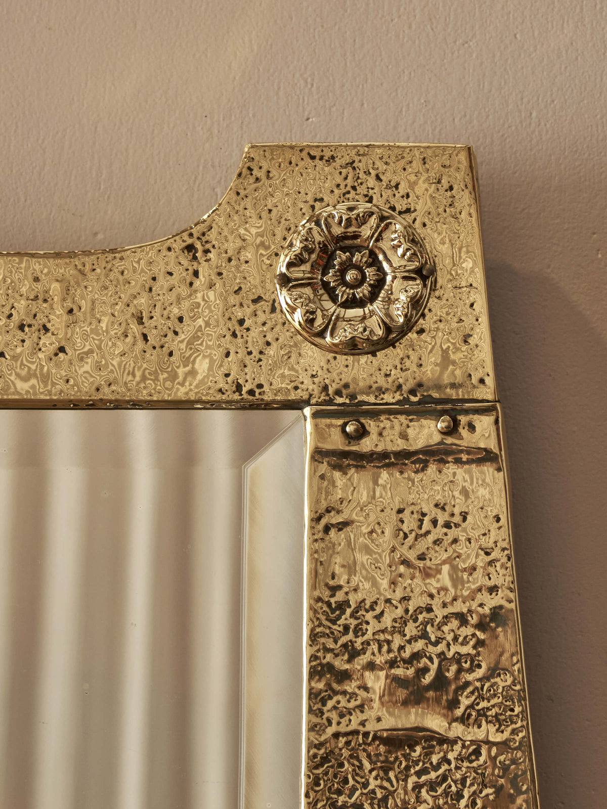 Arts and Crafts rectangular hammered brass mirror