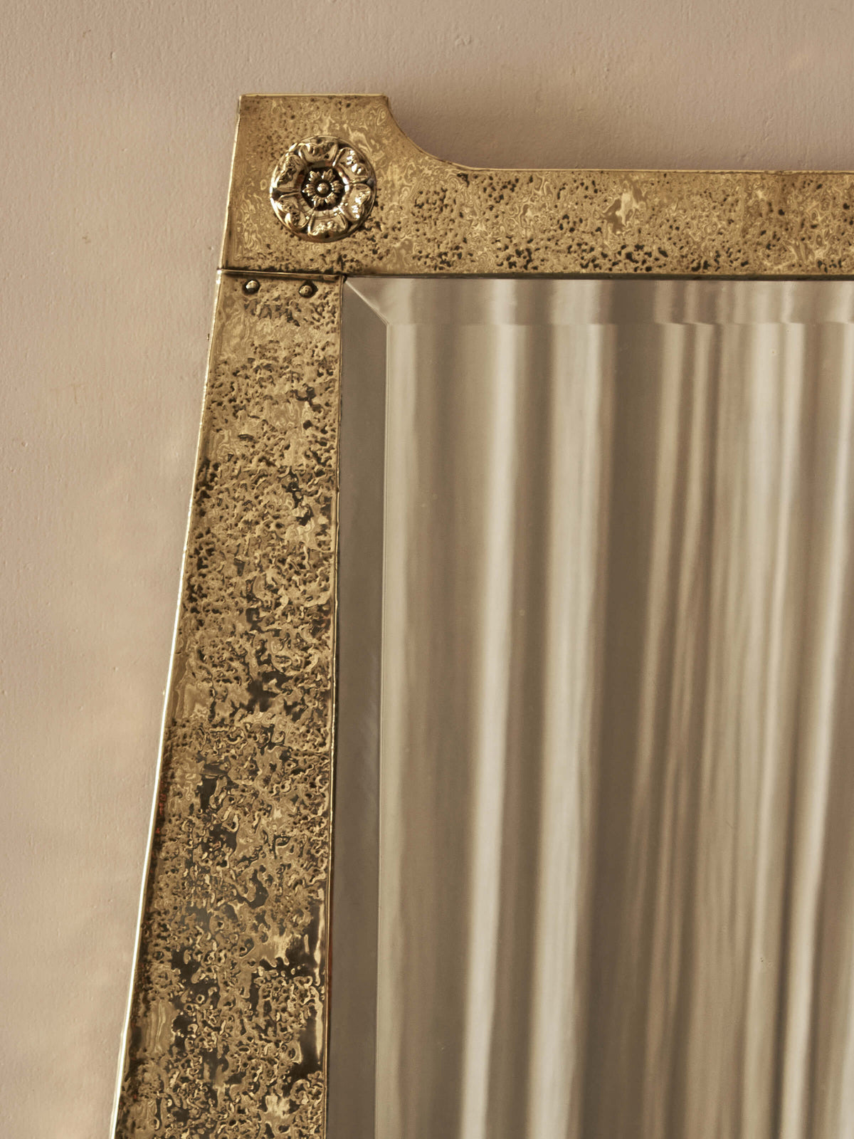 Arts and Crafts rectangular hammered brass mirror