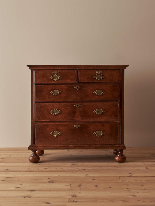 18th century walnut chest of drawers on bun feet