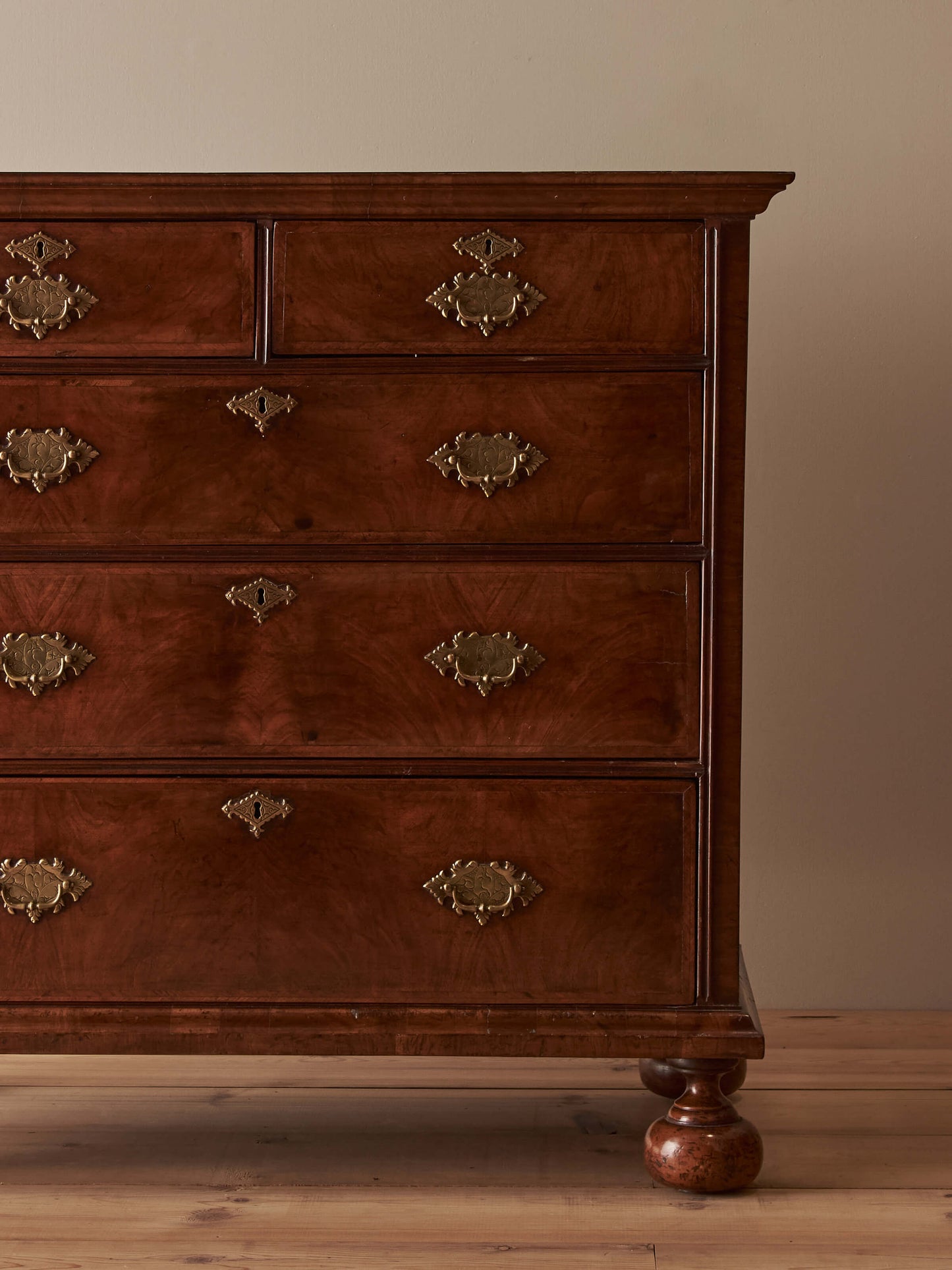 18th century walnut chest of drawers on bun feet