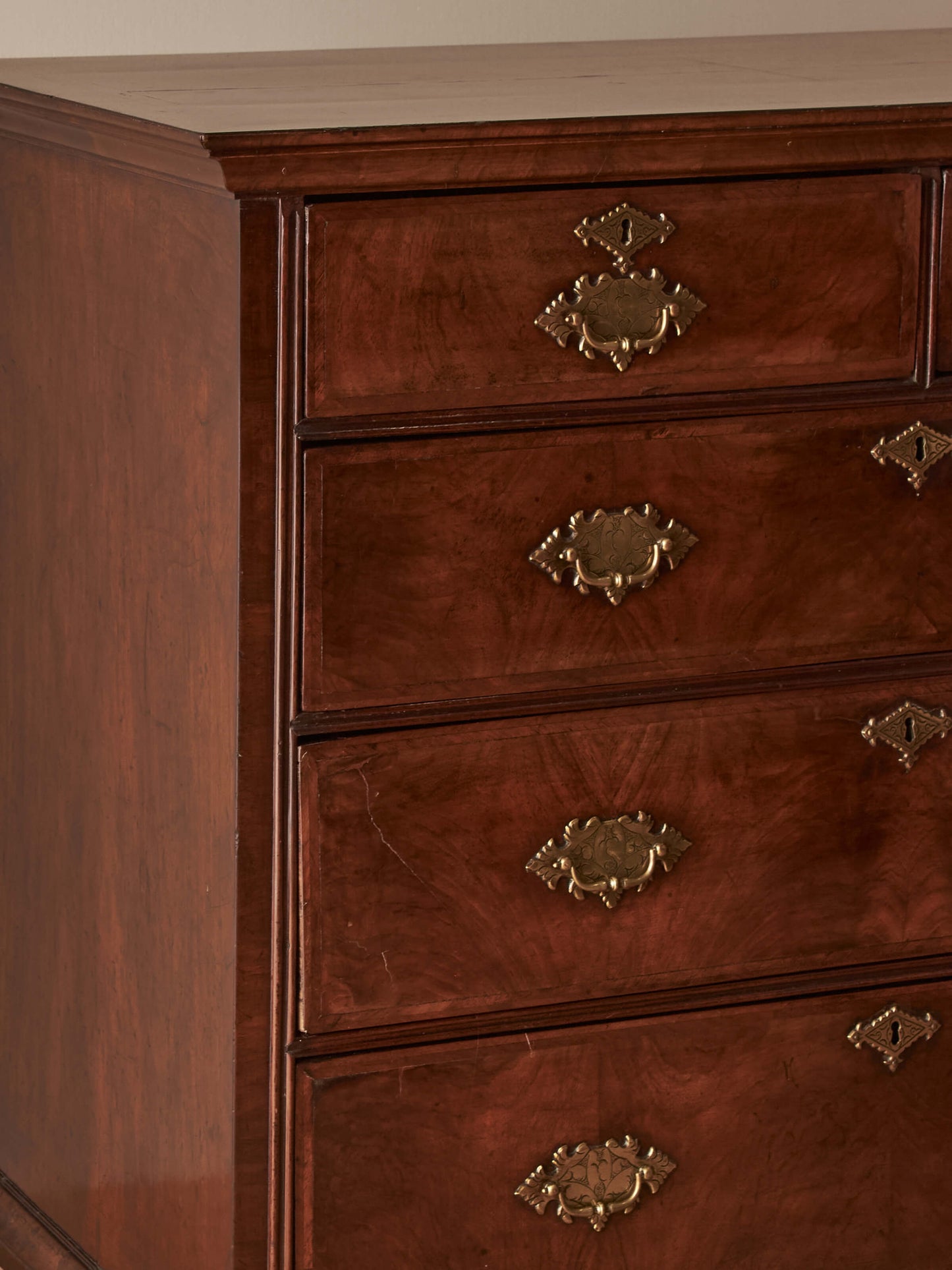 18th century walnut chest of drawers on bun feet