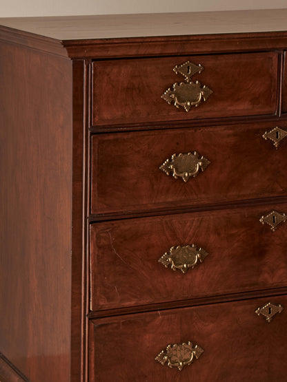 18th century walnut chest of drawers on bun feet
