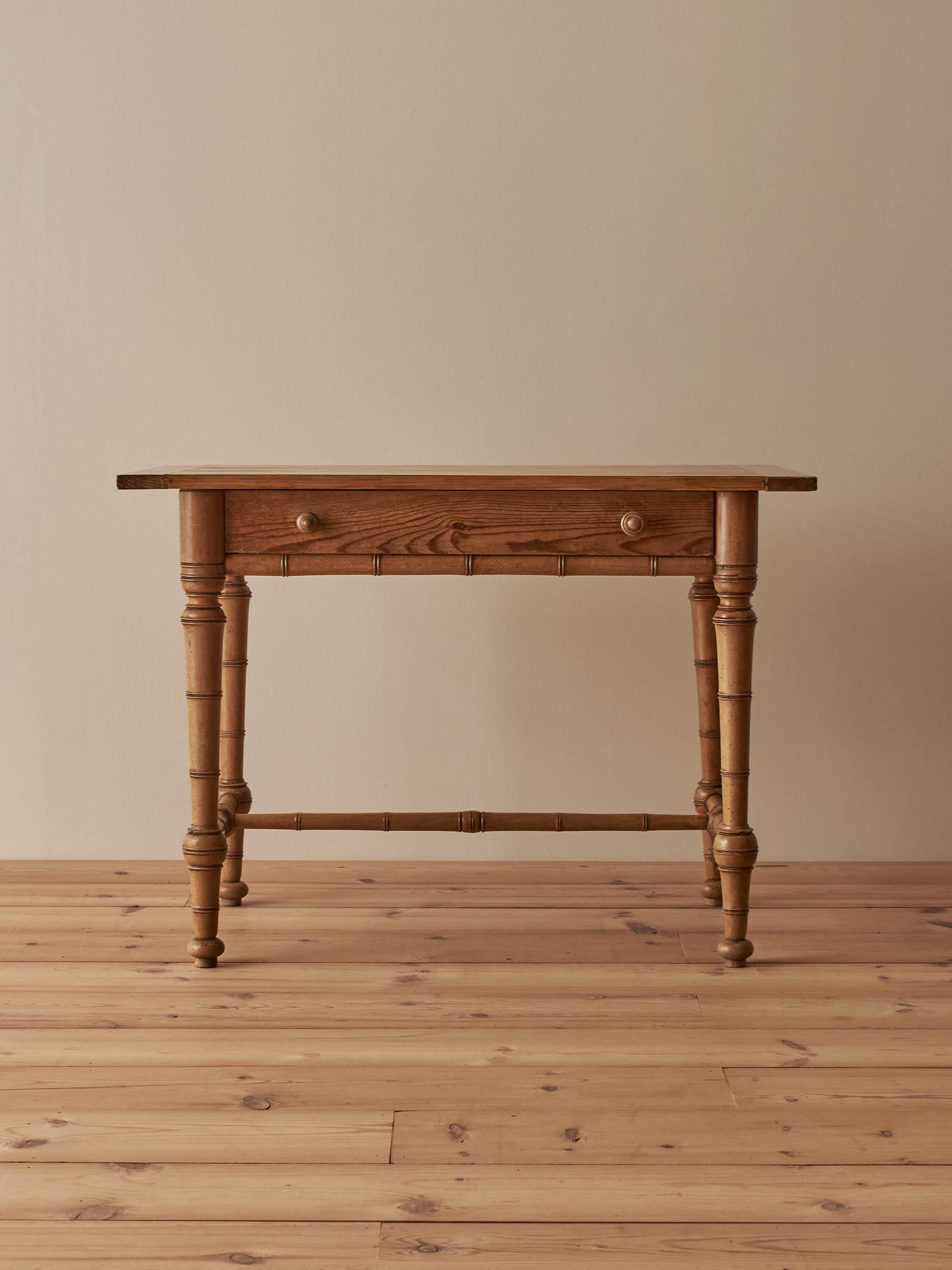 French mid-century pine faux bamboo console table