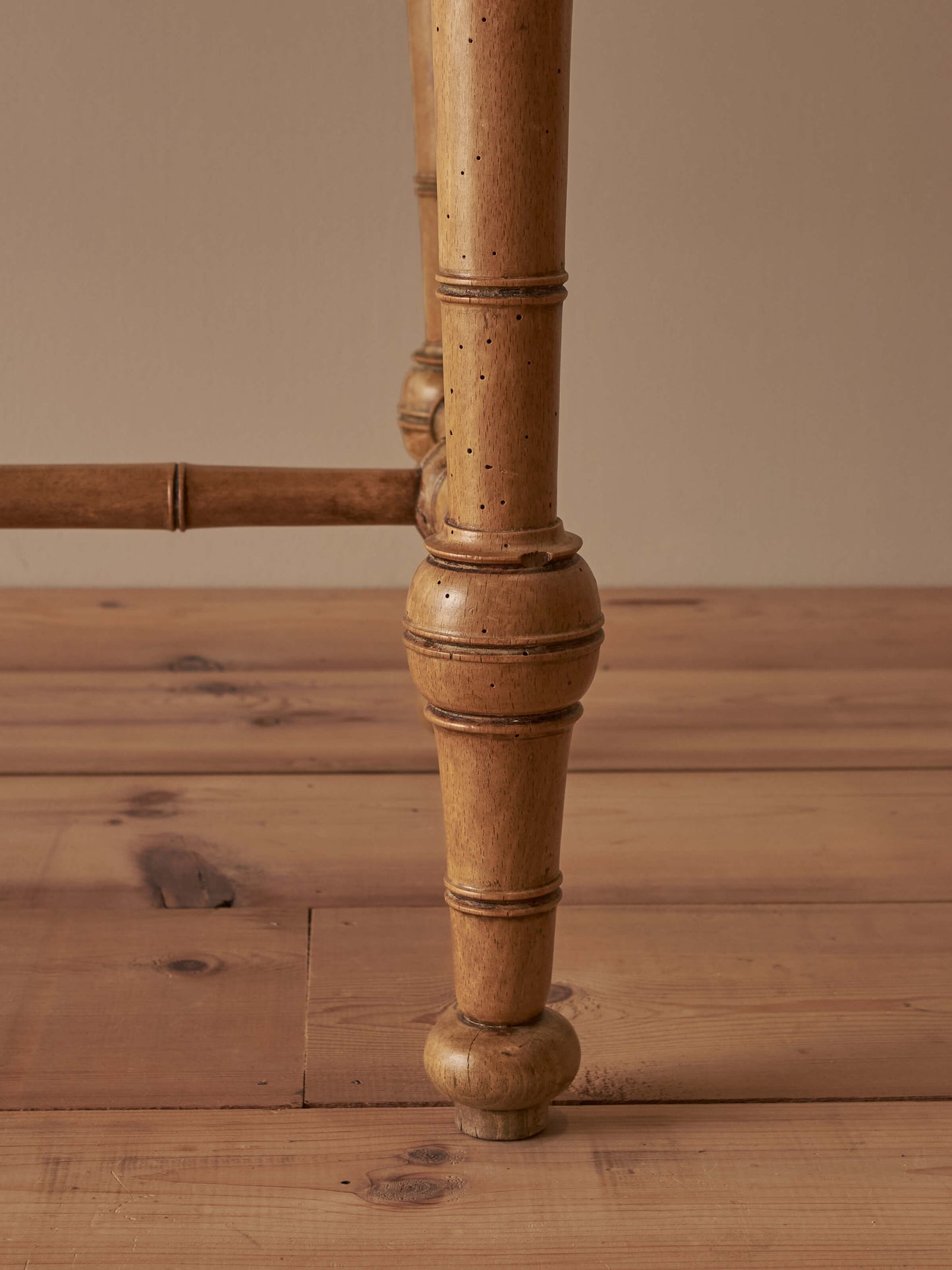 French mid-century pine faux bamboo console table