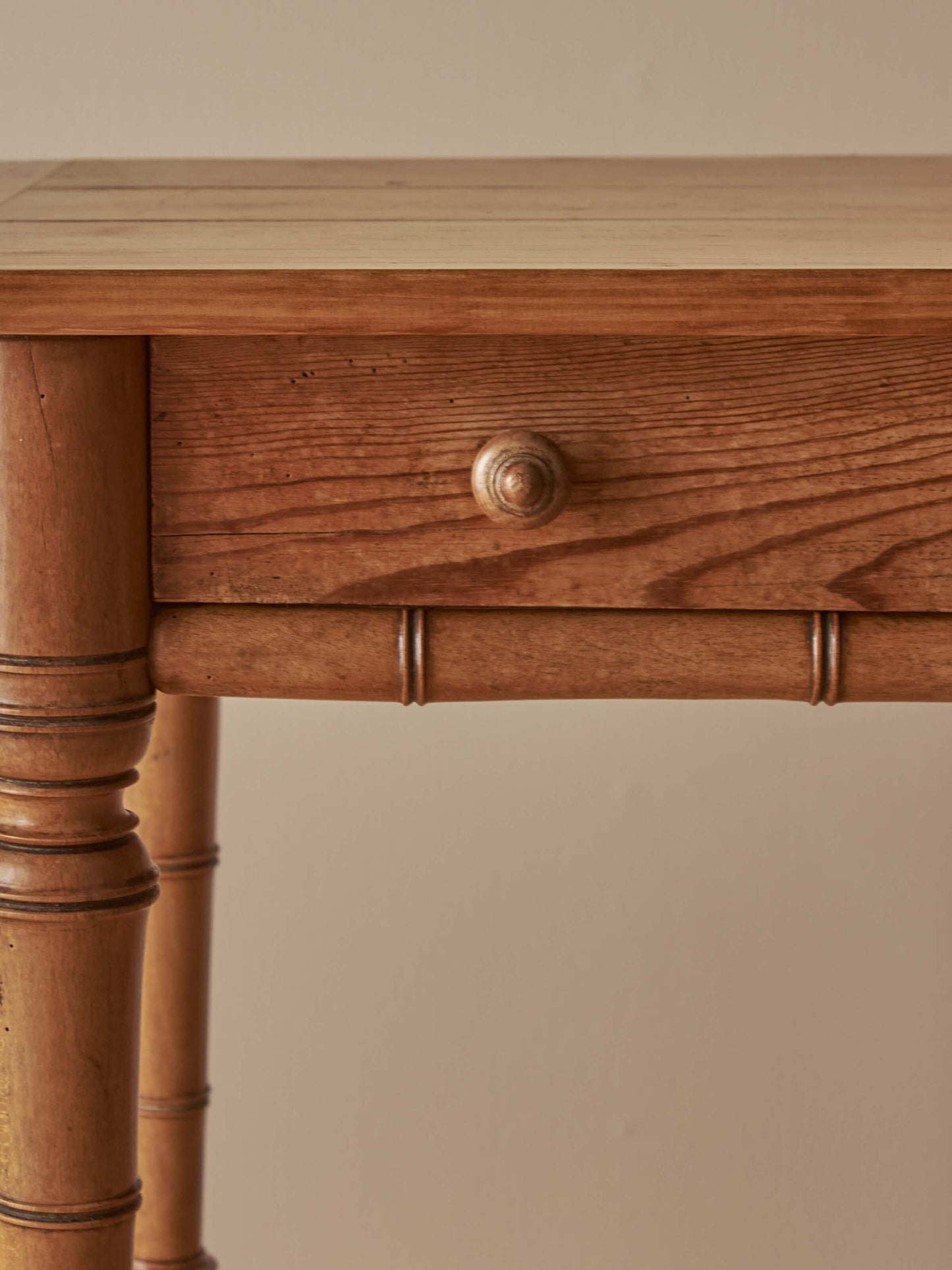 French mid-century pine faux bamboo console table