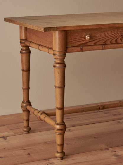 French mid-century pine faux bamboo console table