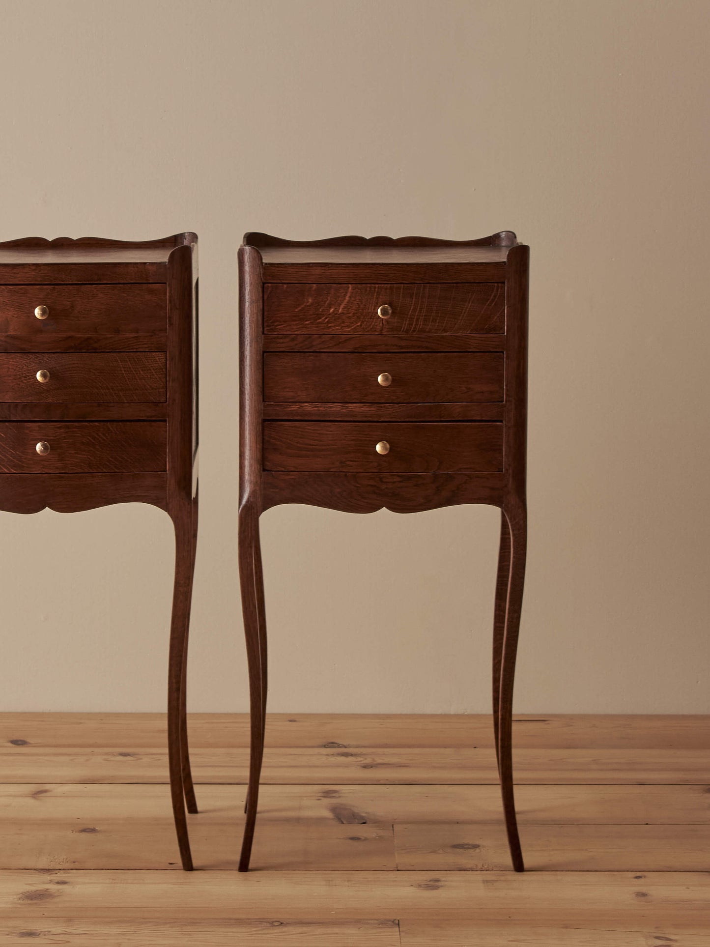 Pair of French oak vintage bedside tables