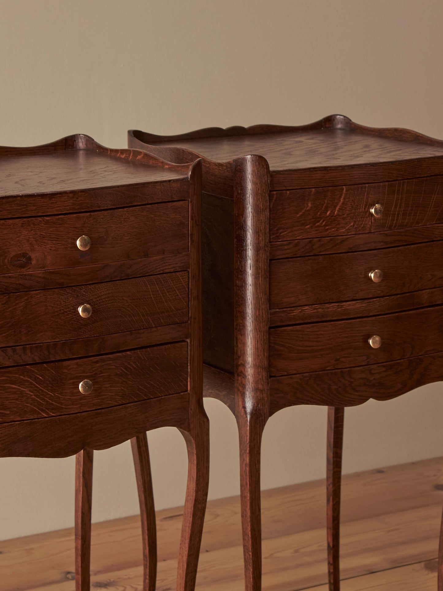 Pair of French oak vintage bedside tables