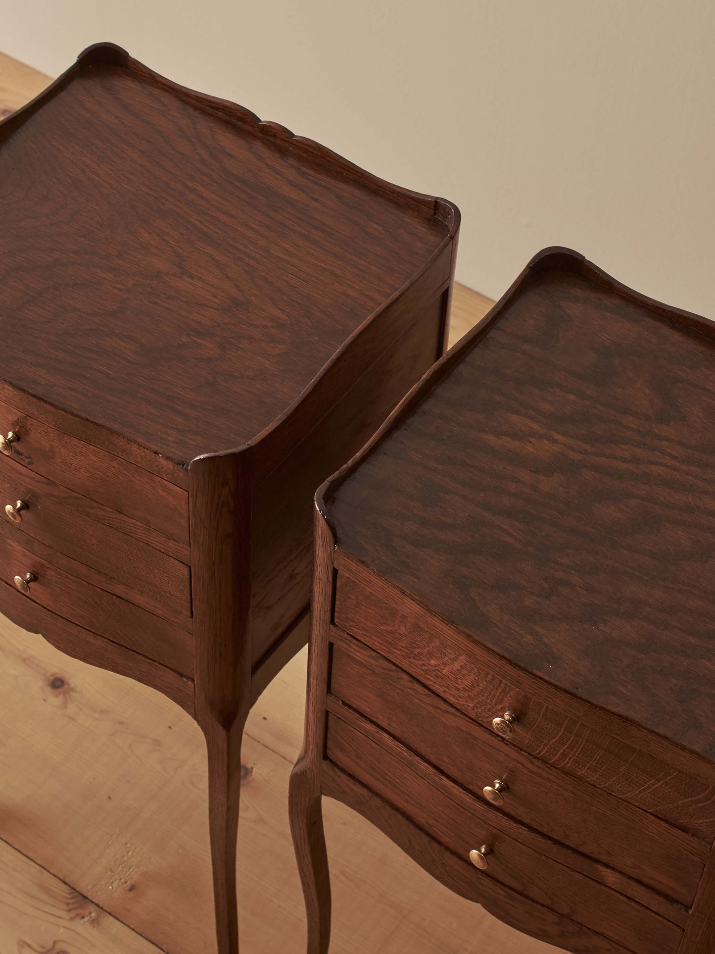 Pair of French oak vintage bedside tables