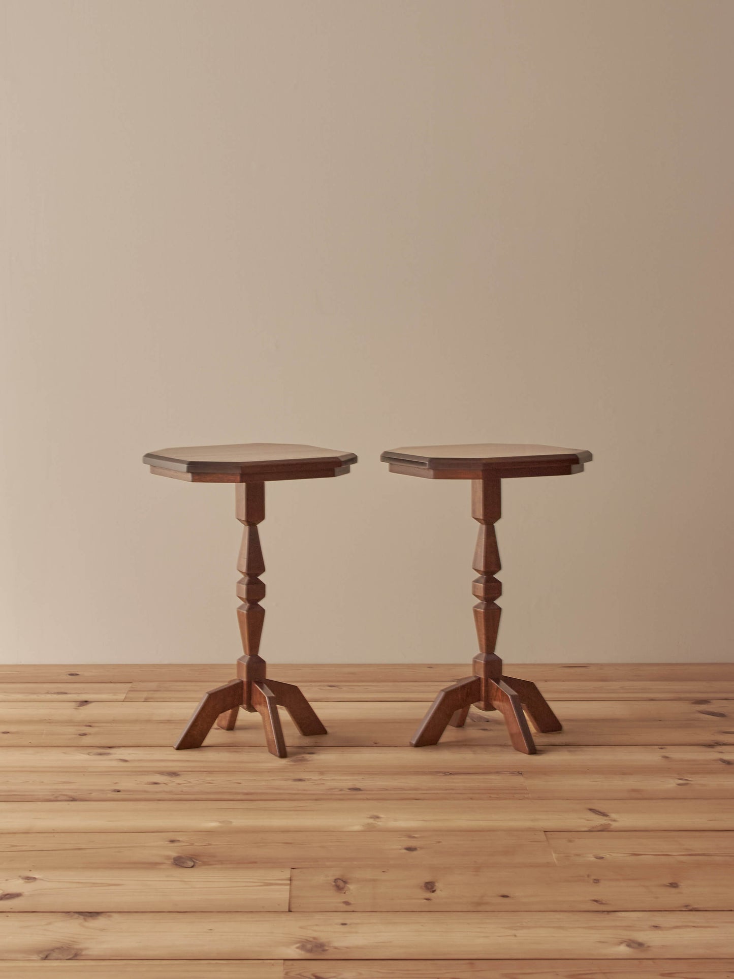 Pair of vintage sapele side tables