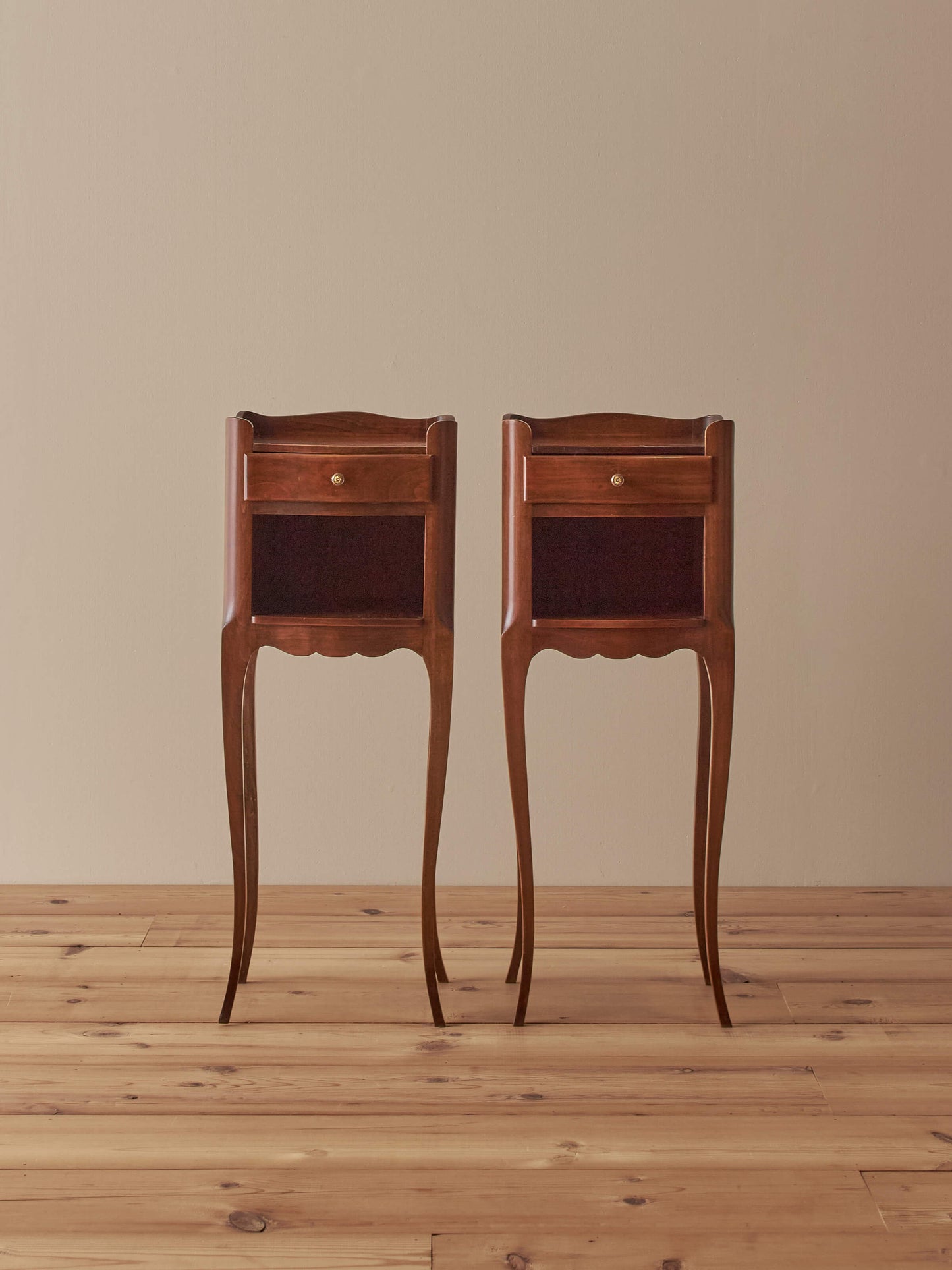Pair of petite cherry bedside tables