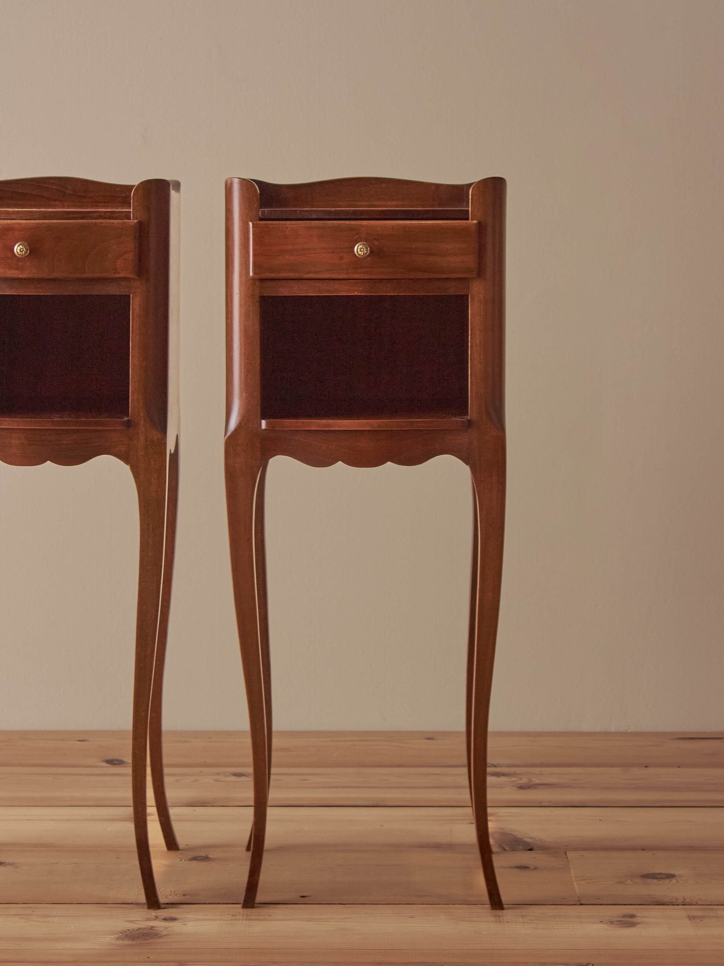 Pair of petite cherry bedside tables