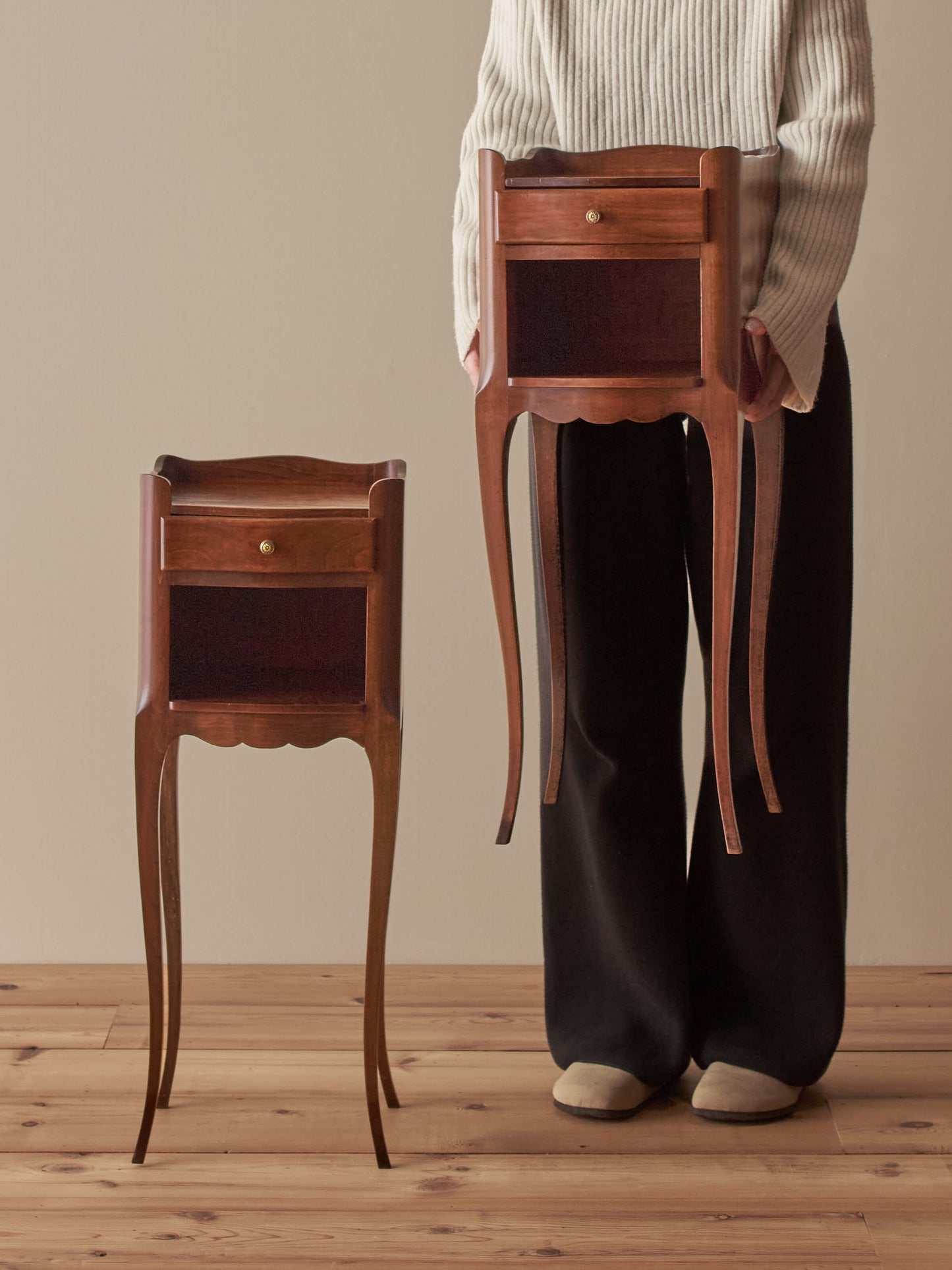 Pair of petite cherry bedside tables