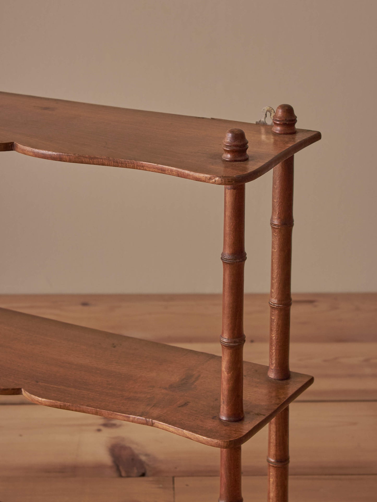 French vintage beech faux bamboo shelving unit