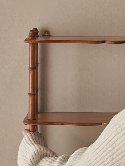 French vintage beech faux bamboo shelving unit