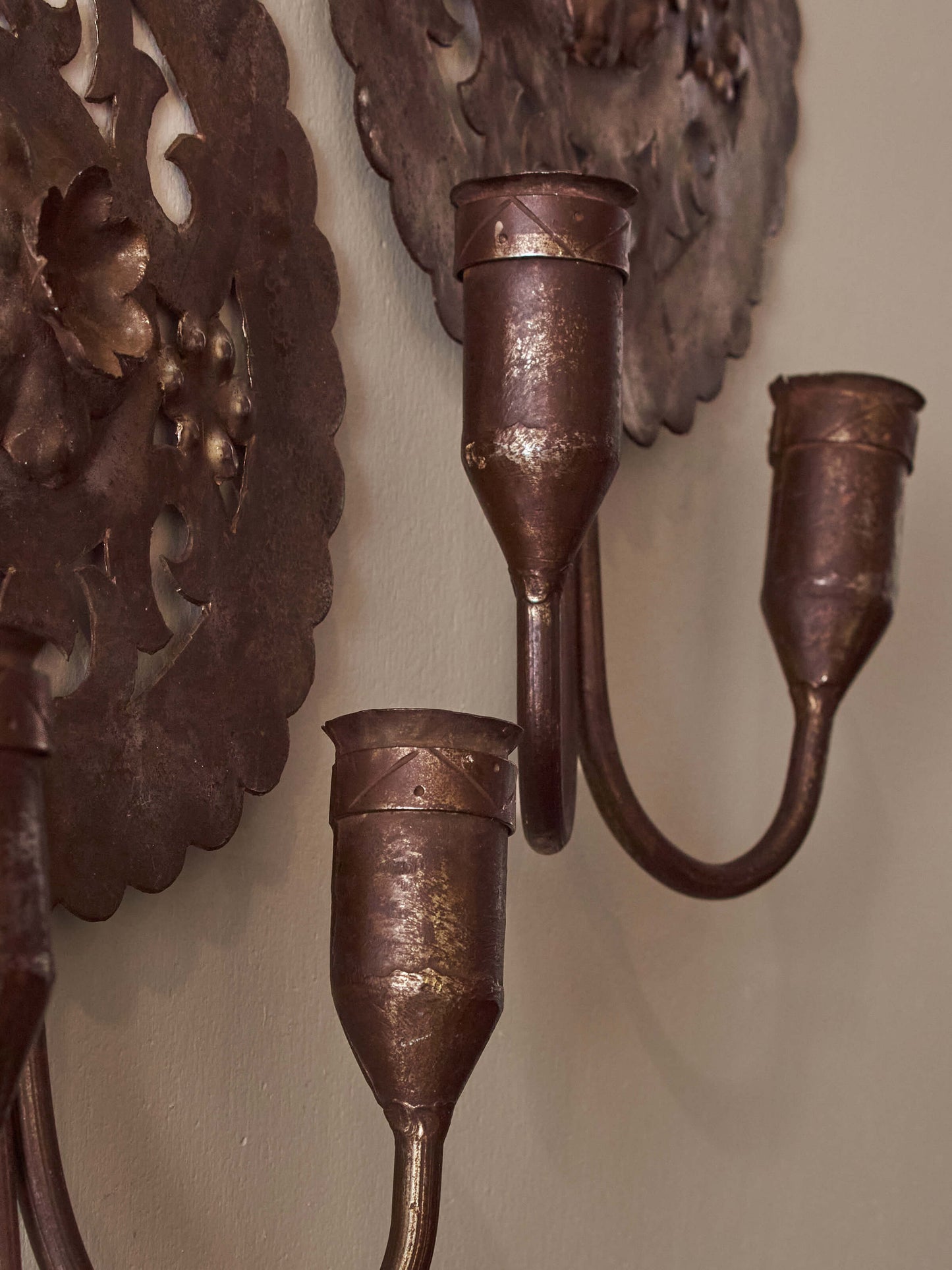 Pair of metal candle sconces