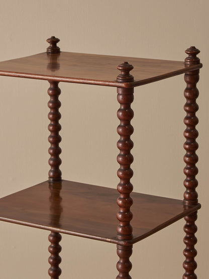 Victorian rosewood bobbin whatnot on castors