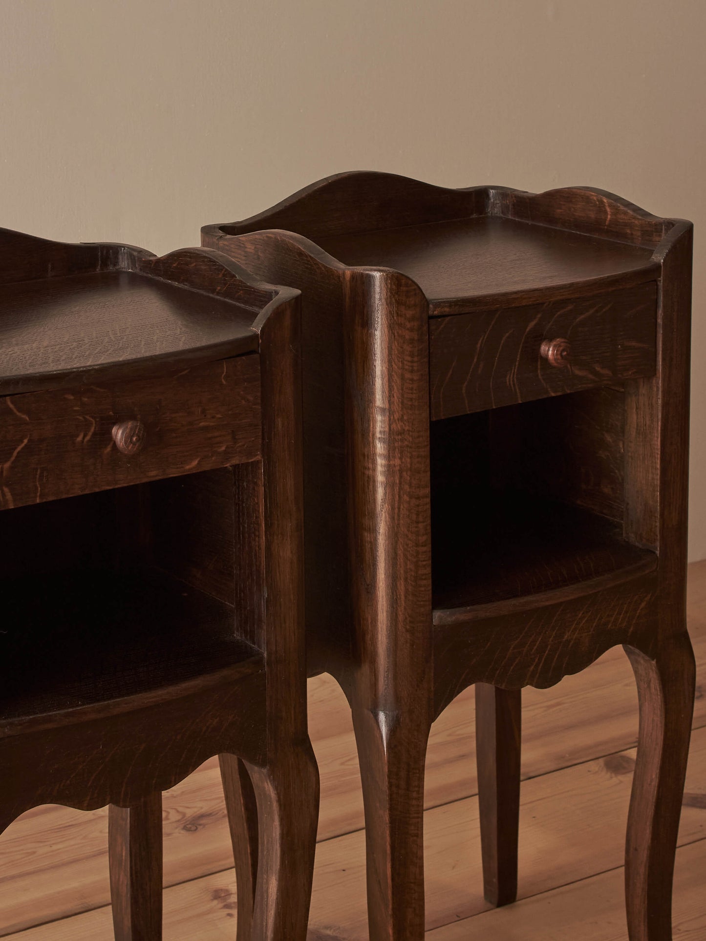 French vintage oak bedside tables