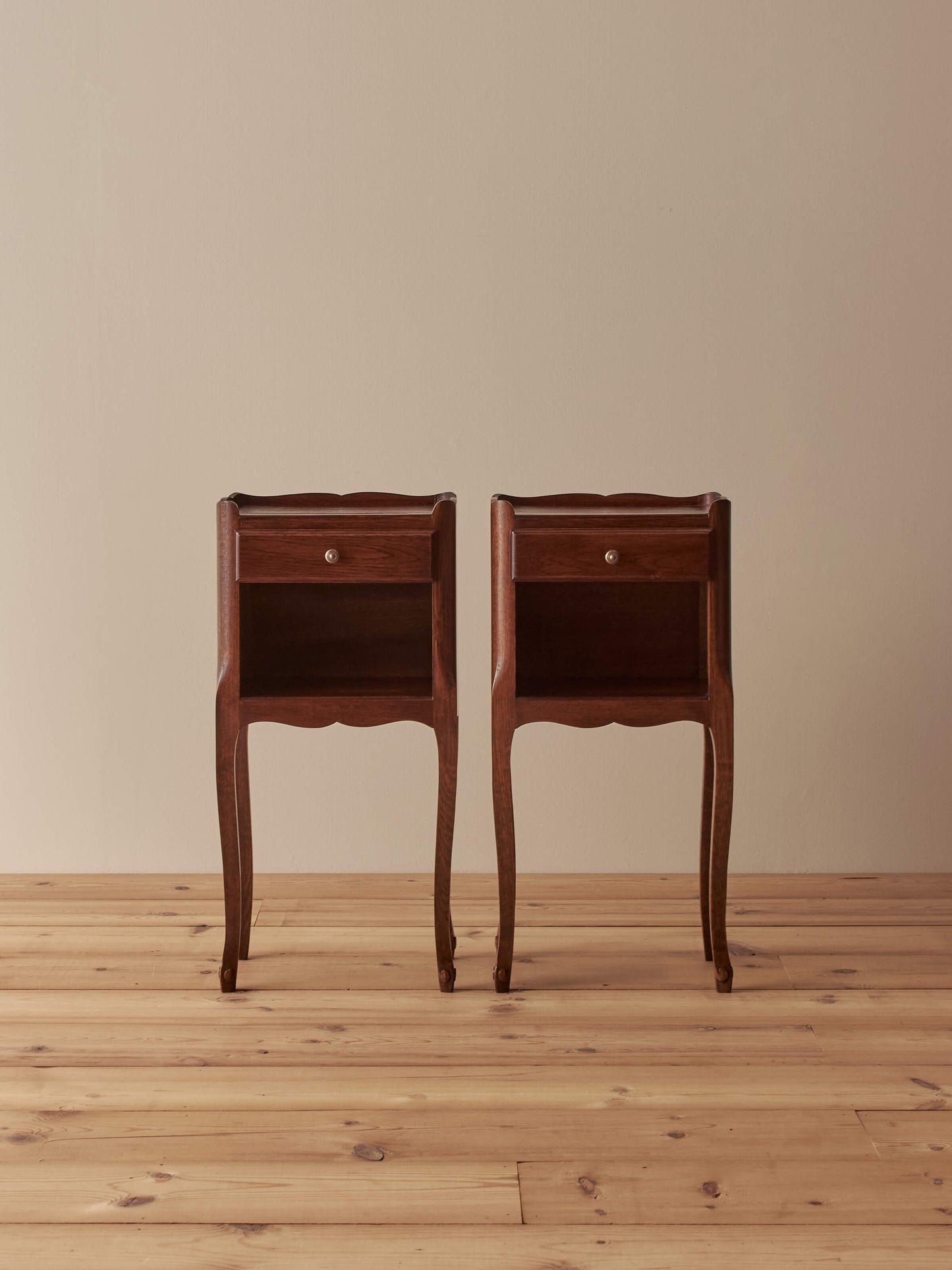 Pair of vintage oak French bedside tables