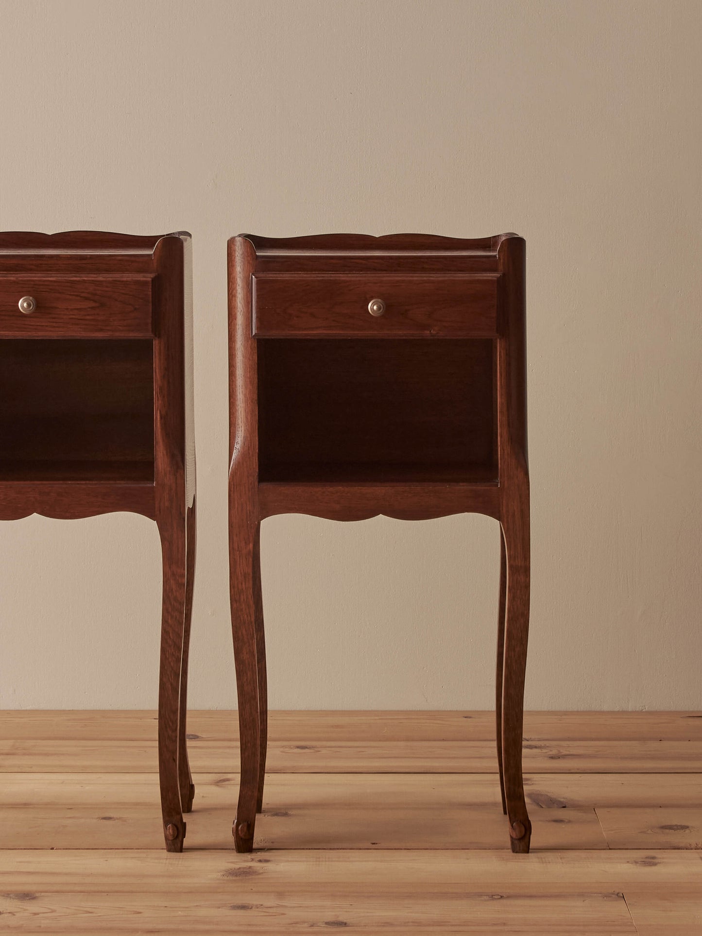 Pair of vintage oak French bedside tables